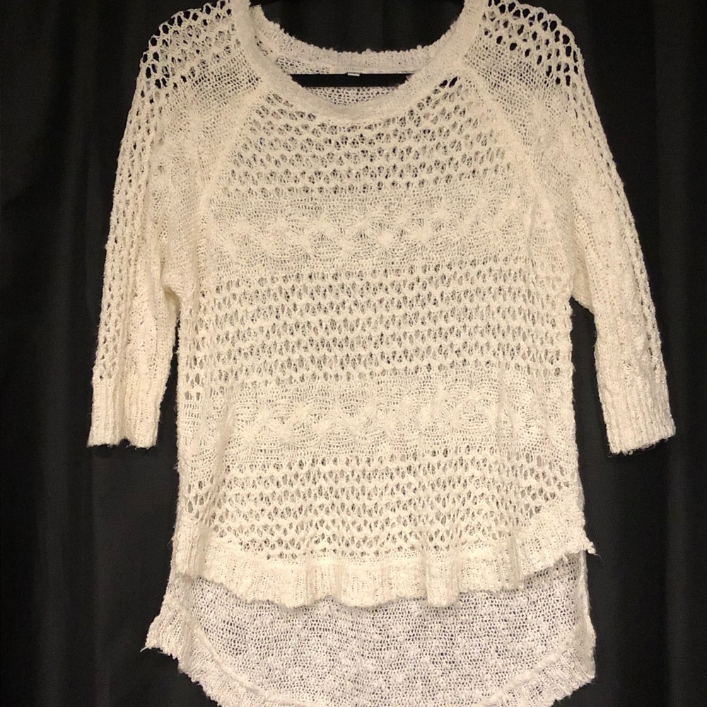 Millau crochet white cotten sweater. 3/4 sleeve.
